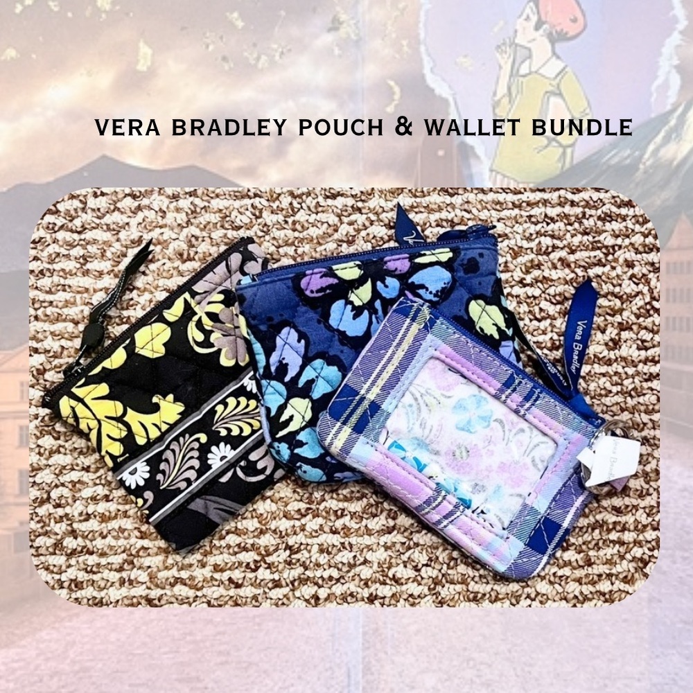NWT EUC Vera Bradley Paisley Floral Pouches & Amethyst Plaid cardholder set